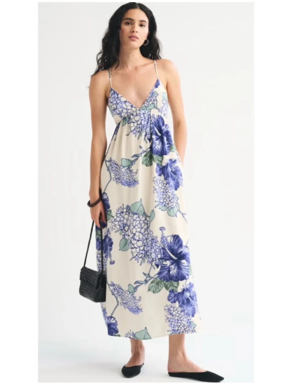 NWOT Abercrombie & Fitch Free Bra-Free Clasp-Back Flowy Maxi Dress Boho Blue LP